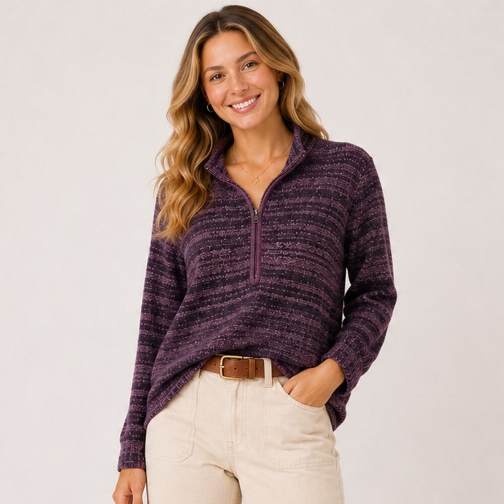 Woolrich Sweater Women's Size L 1/4 Zip Plum Wool Blend Pullover Outdoor Vintage